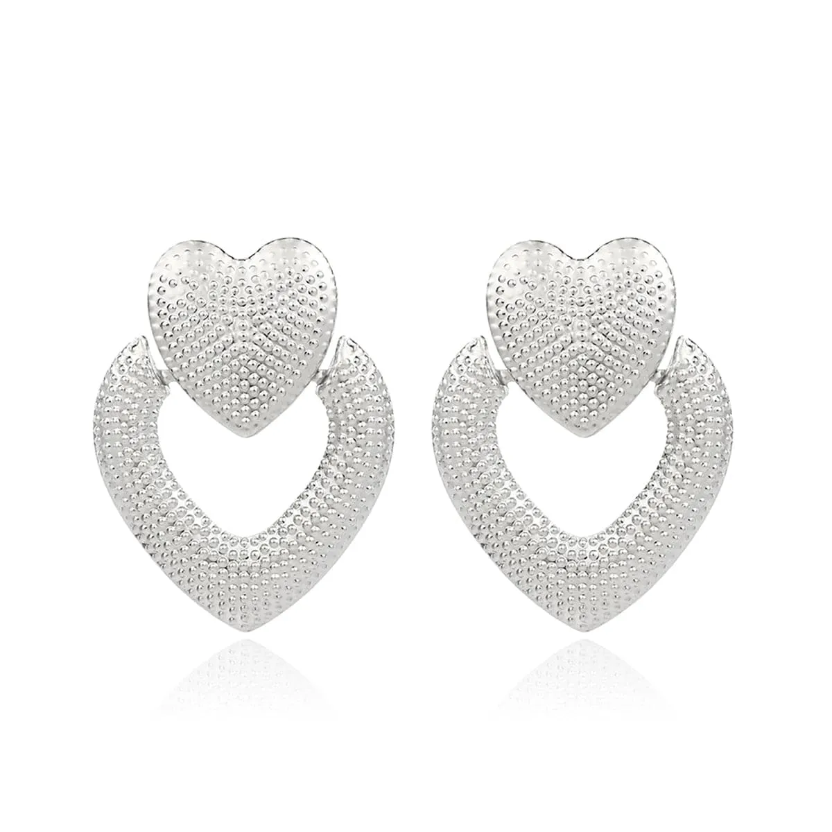 Silver-Plated Open Heart Milgrain Drop Earrings