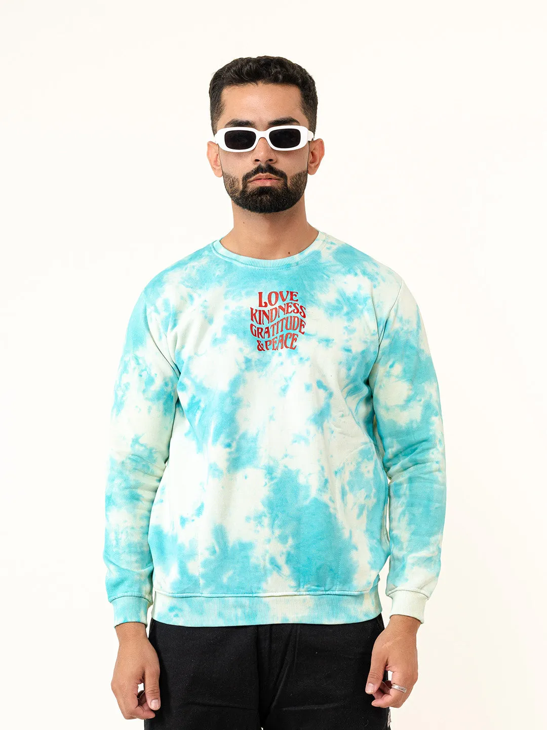 Sky Blue Love Kindness Gratitude and Peace Tie-Dye Sweatshirt
