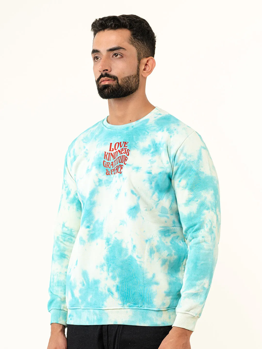 Sky Blue Love Kindness Gratitude and Peace Tie-Dye Sweatshirt