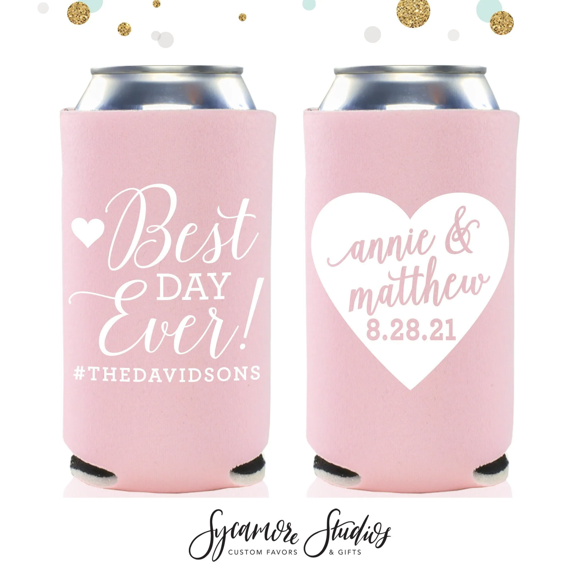 Slim 12oz Wedding Can Cooler #41S - Best Day Ever