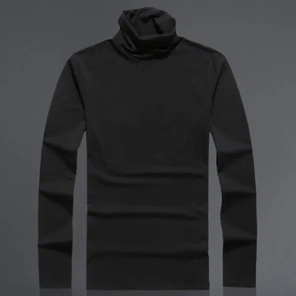 Slim Stretch Cotton Long Sleeved High Necked T-shirt Black