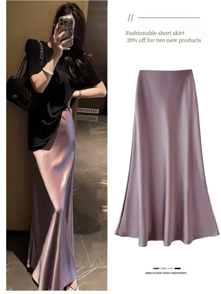 Smooth and silky Hip Wrap Zipper Skirt For Office Lady