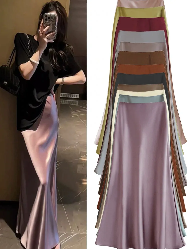 Smooth and silky Hip Wrap Zipper Skirt For Office Lady