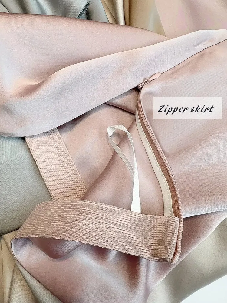 Smooth and silky Hip Wrap Zipper Skirt For Office Lady