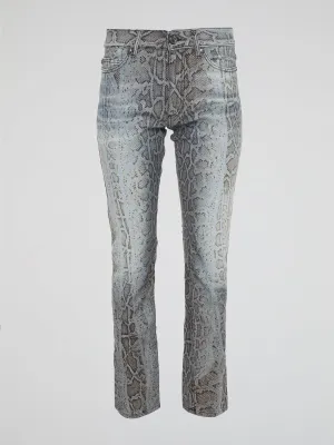 Snake Print Denim Jeans