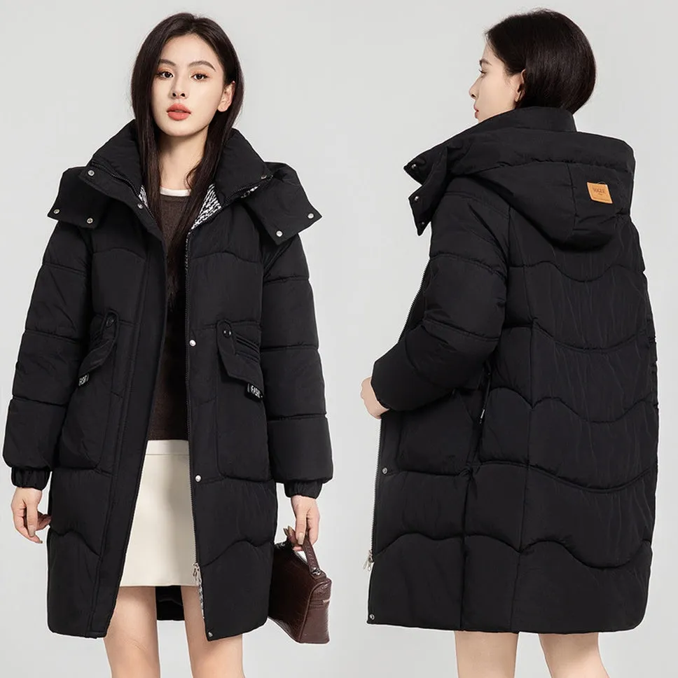 Solid Zip-up Women's Puffer Jacket Featuring Large Flap Pockets