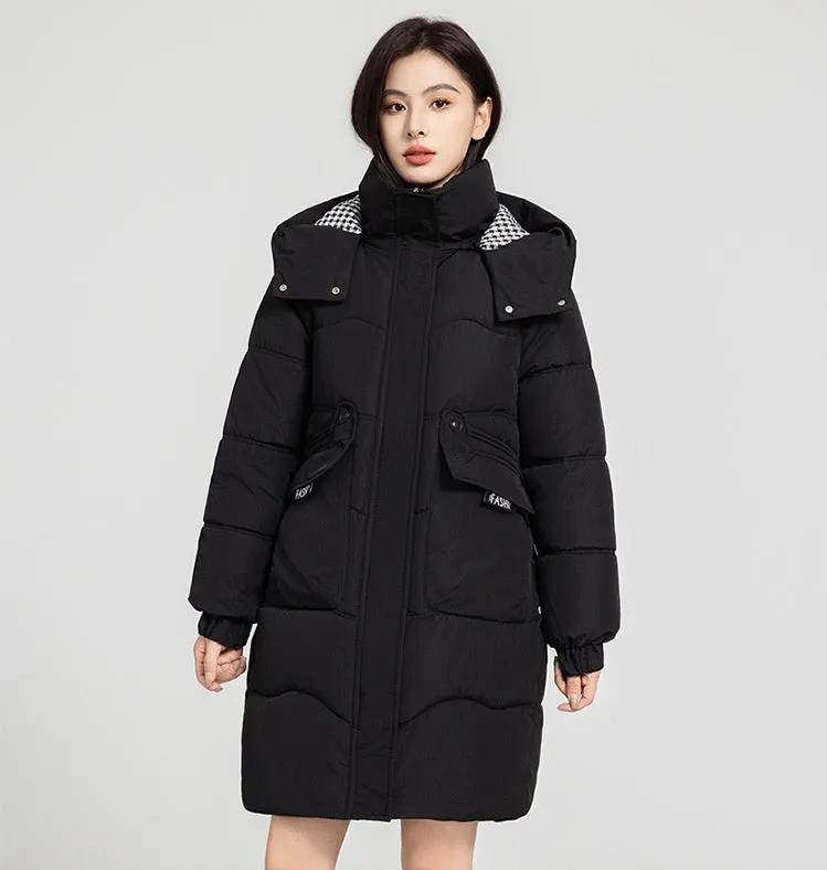 Solid Zip-up Women's Puffer Jacket Featuring Large Flap Pockets