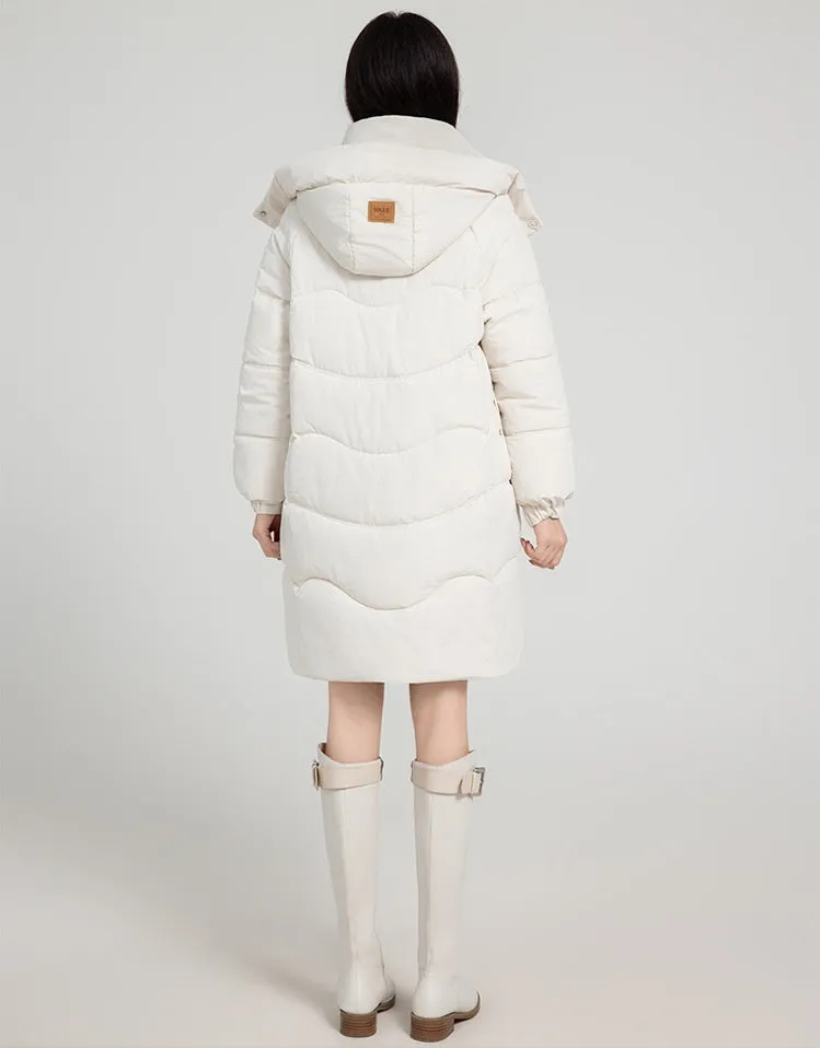 Solid Zip-up Women's Puffer Jacket Featuring Large Flap Pockets