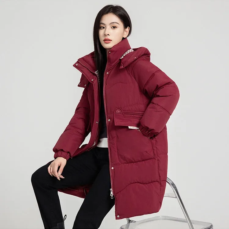 Solid Zip-up Women's Puffer Jacket Featuring Large Flap Pockets