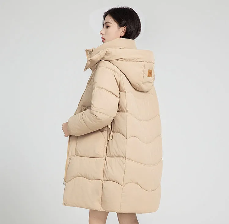 Solid Zip-up Women's Puffer Jacket Featuring Large Flap Pockets