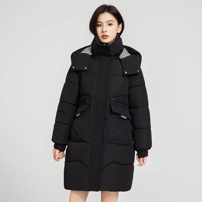 Solid Zip-up Women's Puffer Jacket Featuring Large Flap Pockets