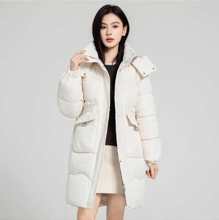 Solid Zip-up Women's Puffer Jacket Featuring Large Flap Pockets