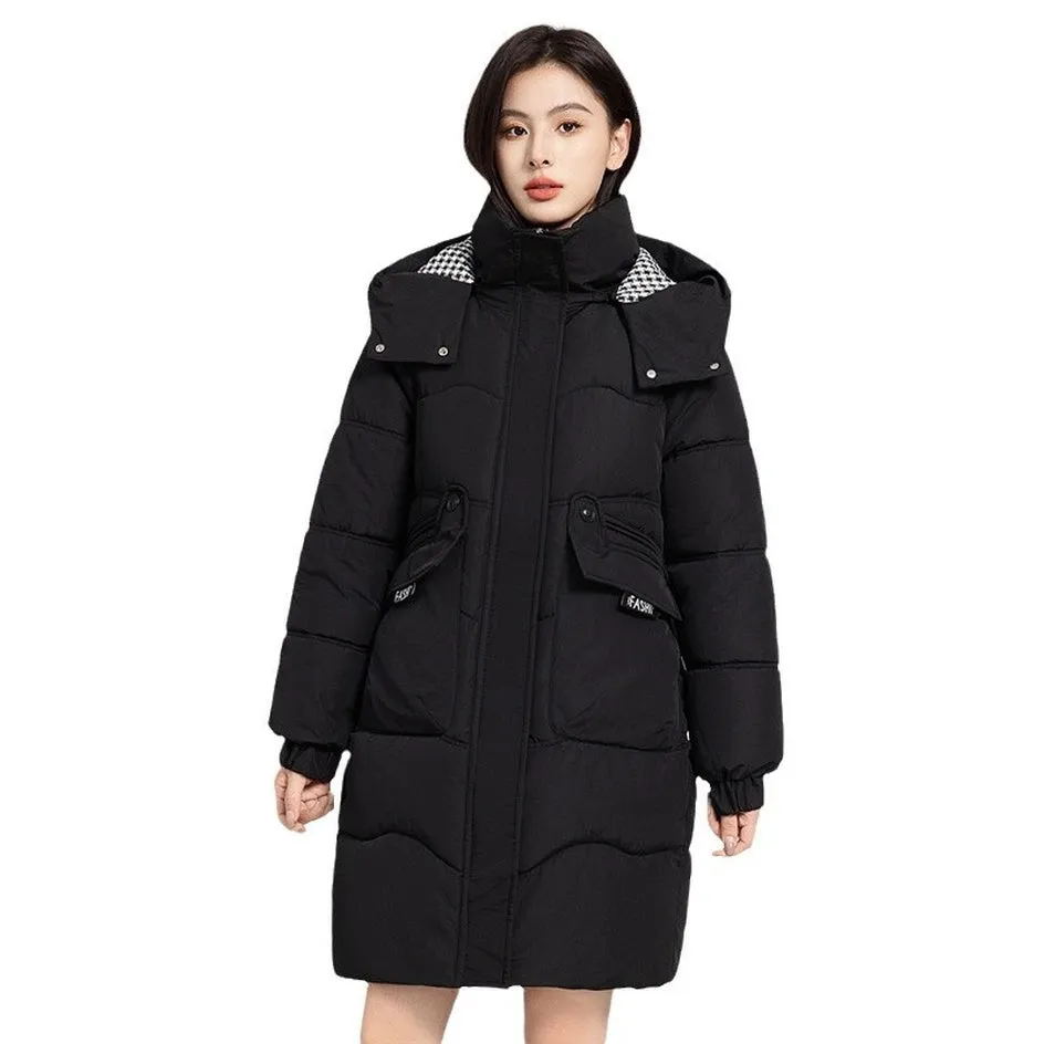 Solid Zip-up Women's Puffer Jacket Featuring Large Flap Pockets