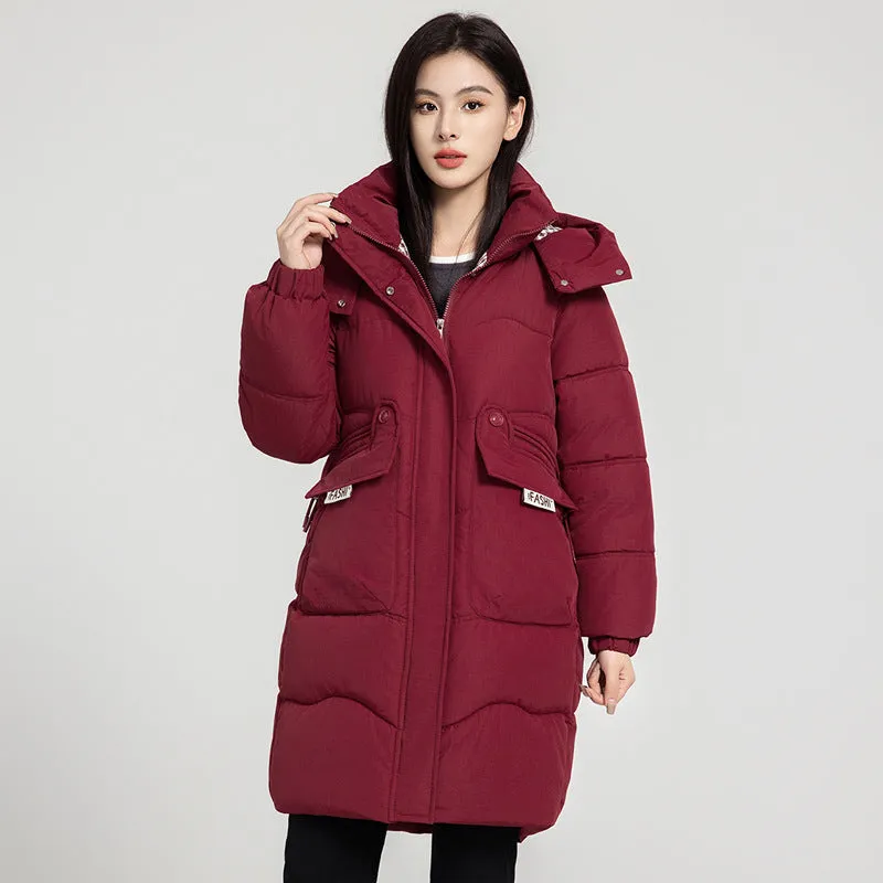 Solid Zip-up Women's Puffer Jacket Featuring Large Flap Pockets