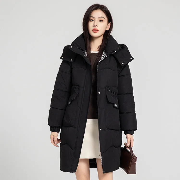 Solid Zip-up Women's Puffer Jacket Featuring Large Flap Pockets