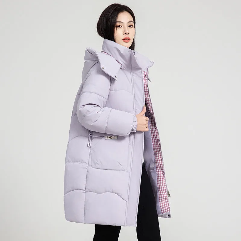 Solid Zip-up Women's Puffer Jacket Featuring Large Flap Pockets