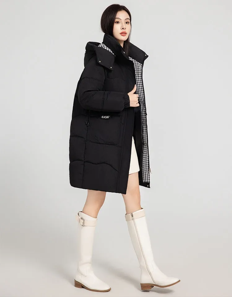 Solid Zip-up Women's Puffer Jacket Featuring Large Flap Pockets