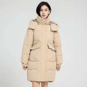 Solid Zip-up Women's Puffer Jacket Featuring Large Flap Pockets