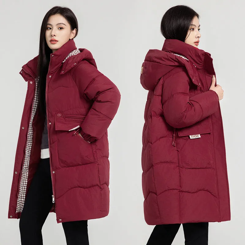 Solid Zip-up Women's Puffer Jacket Featuring Large Flap Pockets