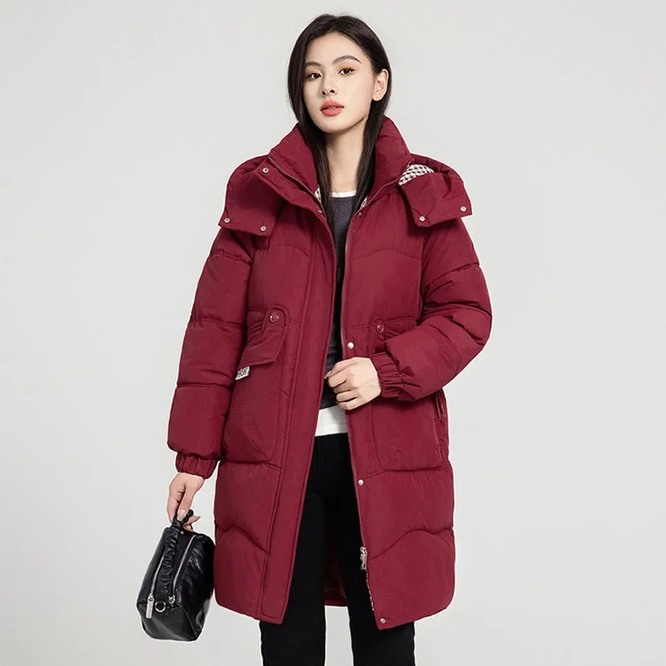 Solid Zip-up Women's Puffer Jacket Featuring Large Flap Pockets