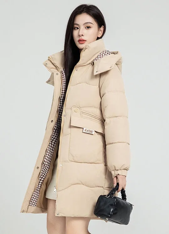 Solid Zip-up Women's Puffer Jacket Featuring Large Flap Pockets