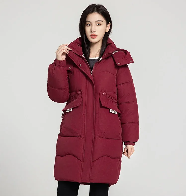 Solid Zip-up Women's Puffer Jacket Featuring Large Flap Pockets