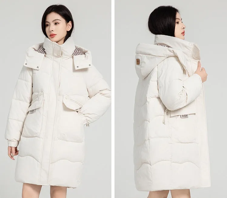 Solid Zip-up Women's Puffer Jacket Featuring Large Flap Pockets