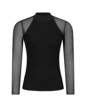 Stassi Sheer-Sleeved Ribbed Sweater