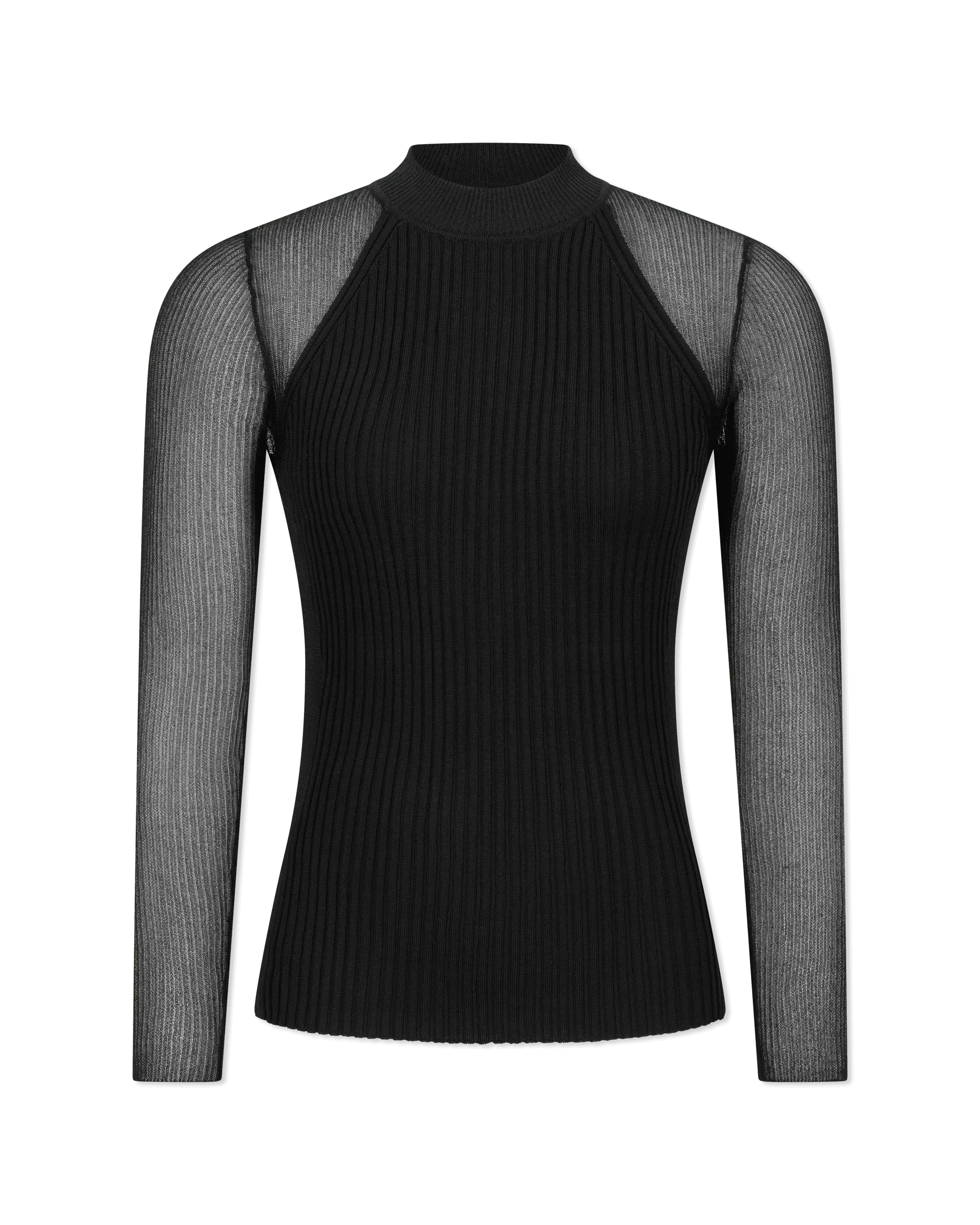Stassi Sheer-Sleeved Ribbed Sweater