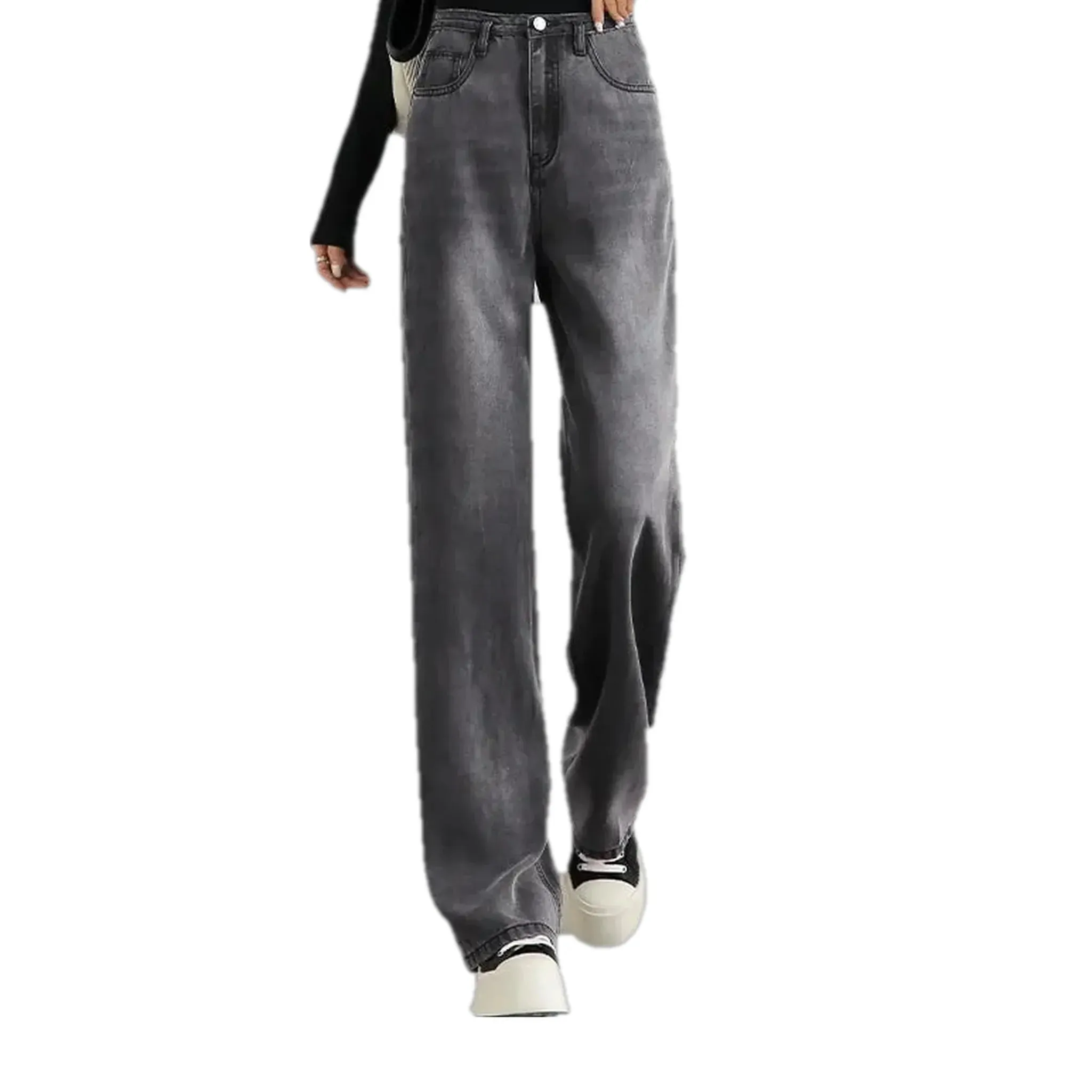 Stonewashed mid rise women's jeans