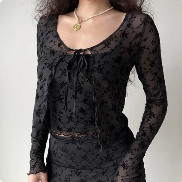 Strap slim cardigan & short skirt suit