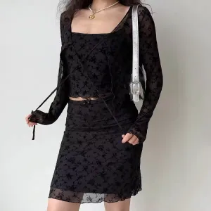 Strap slim cardigan & short skirt suit