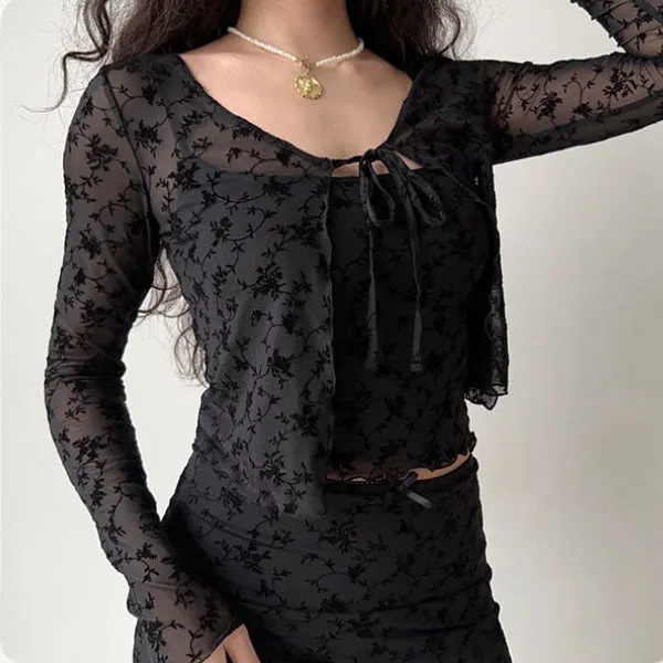 Strap slim cardigan & short skirt suit