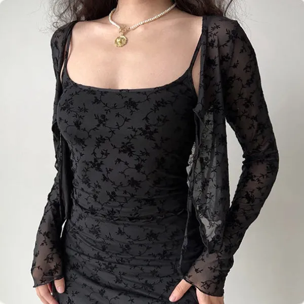 Strap slim cardigan & short skirt suit
