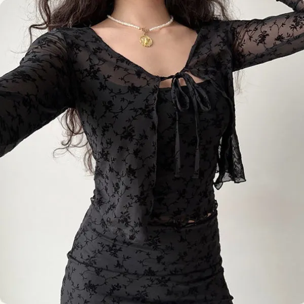 Strap slim cardigan & short skirt suit