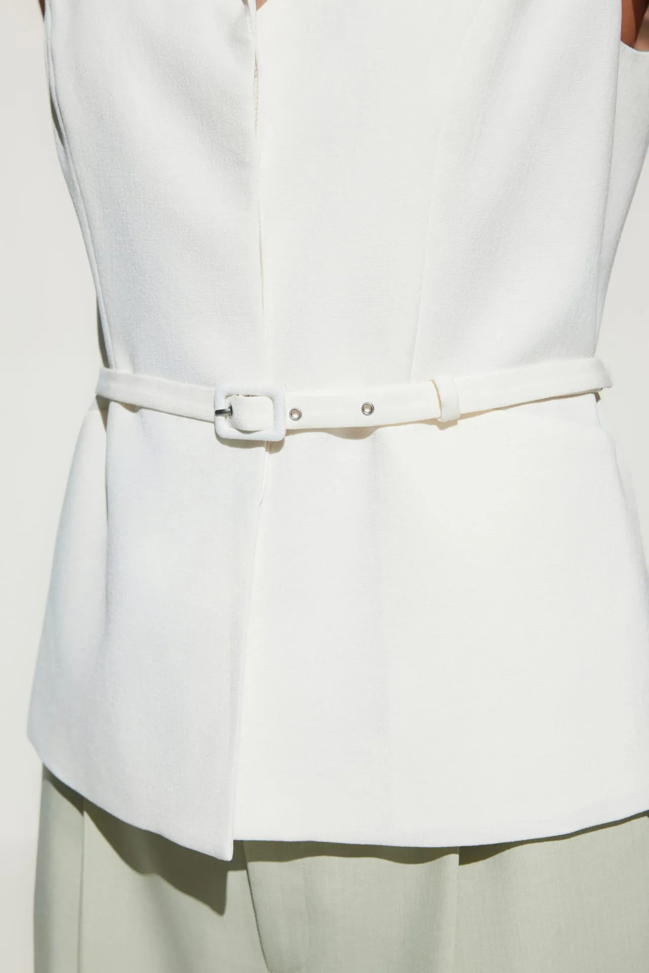 Stretch Lapel Waistcoat With Belt