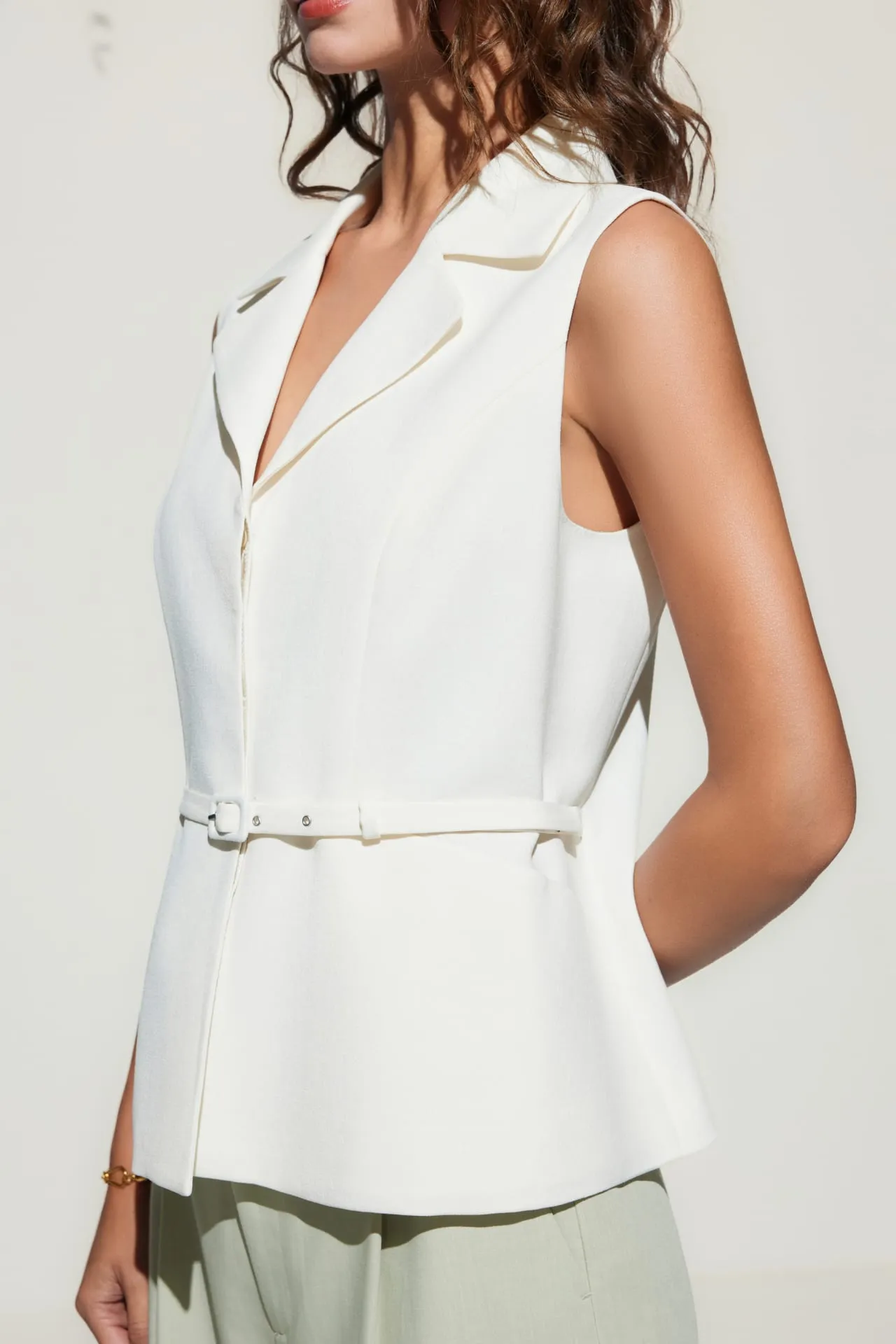 Stretch Lapel Waistcoat With Belt