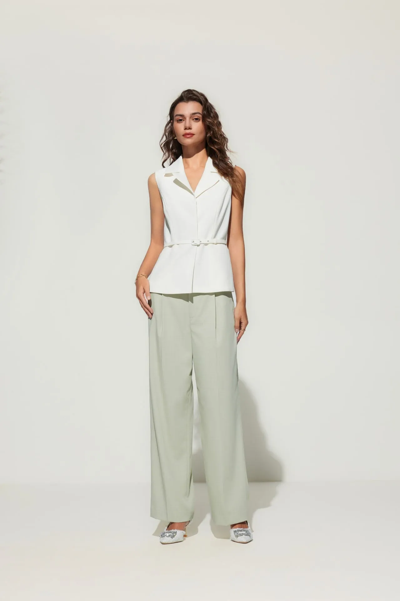 Stretch Lapel Waistcoat With Belt