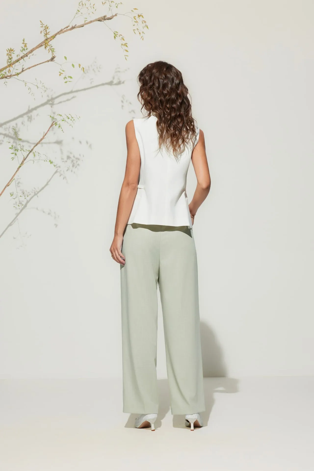 Stretch Lapel Waistcoat With Belt