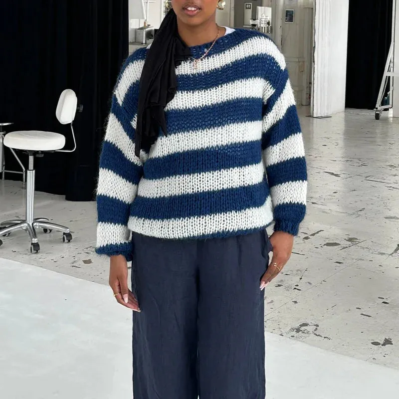 Striped Loose Fit Knitted Long Sleeve Sweater