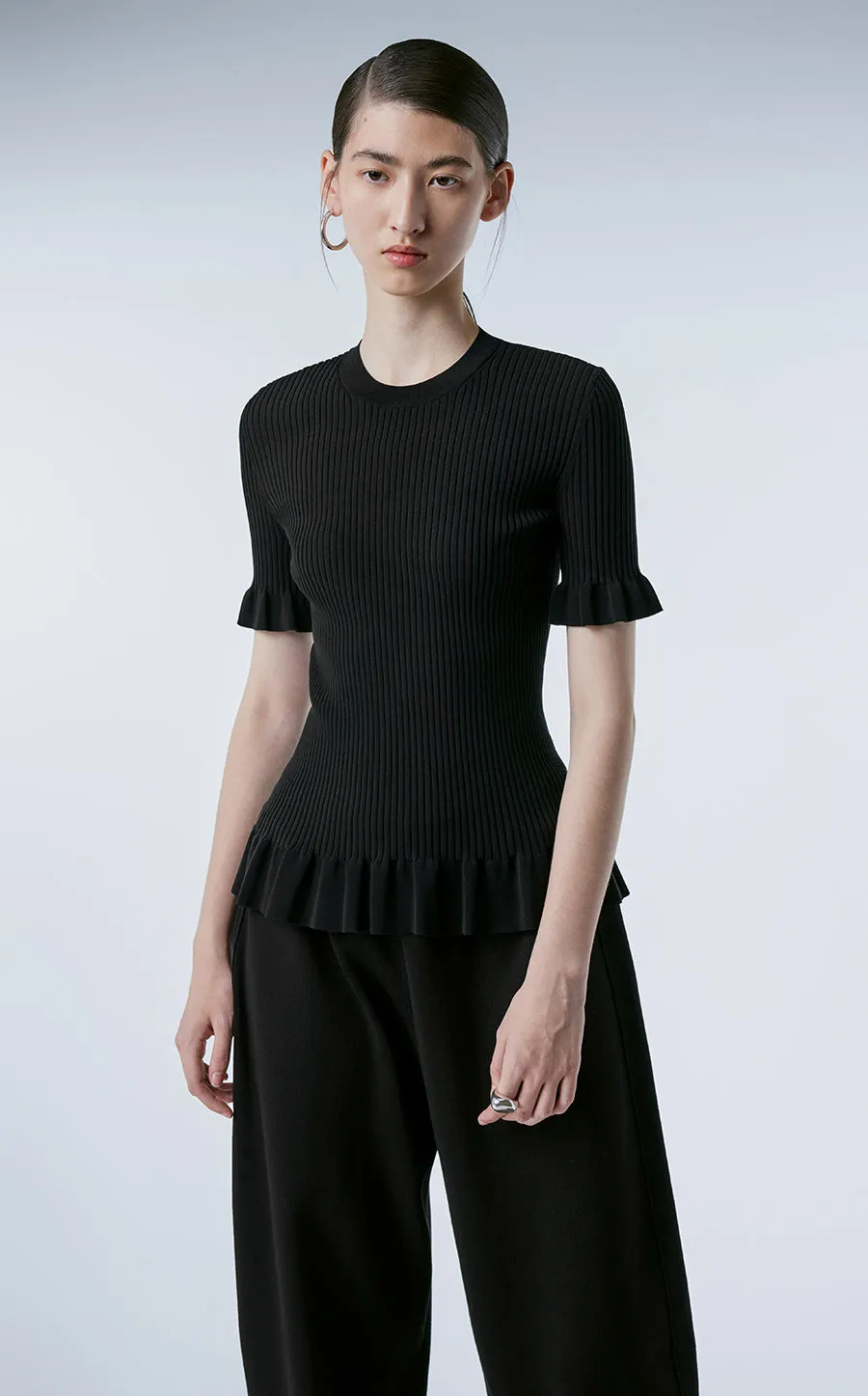 Sweater / JNBY Slim-fit Ruffle-hem Sweater