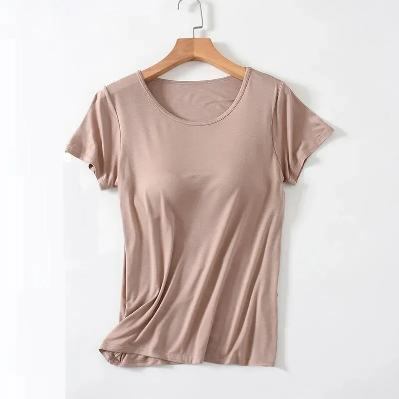 T-Shirt with Built In Bra Top Padding Plus Size available