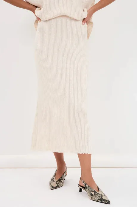 TAYLOR RIB KNIT MIDI SKIRT (Oat)