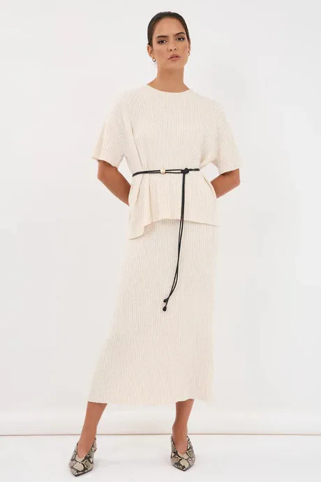 TAYLOR RIB KNIT MIDI SKIRT (Oat)