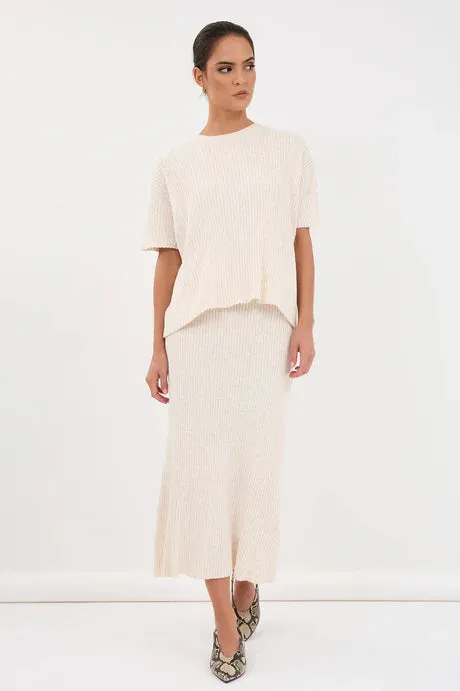 TAYLOR RIB KNIT MIDI SKIRT (Oat)