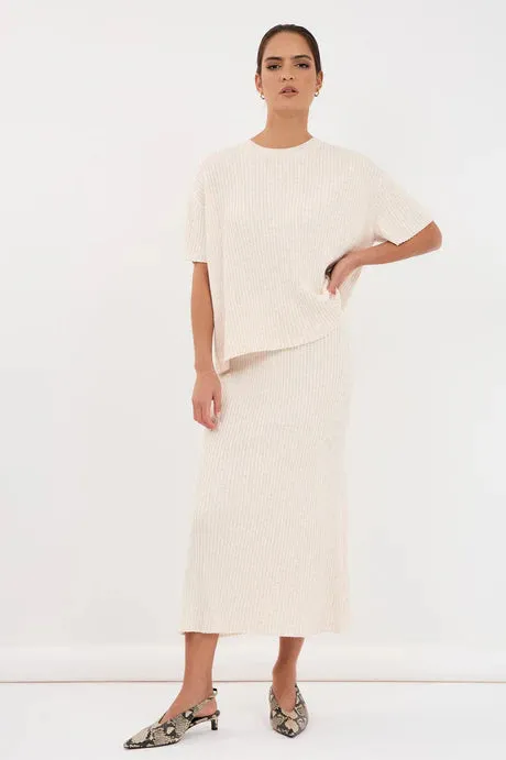 TAYLOR RIB KNIT MIDI SKIRT (Oat)
