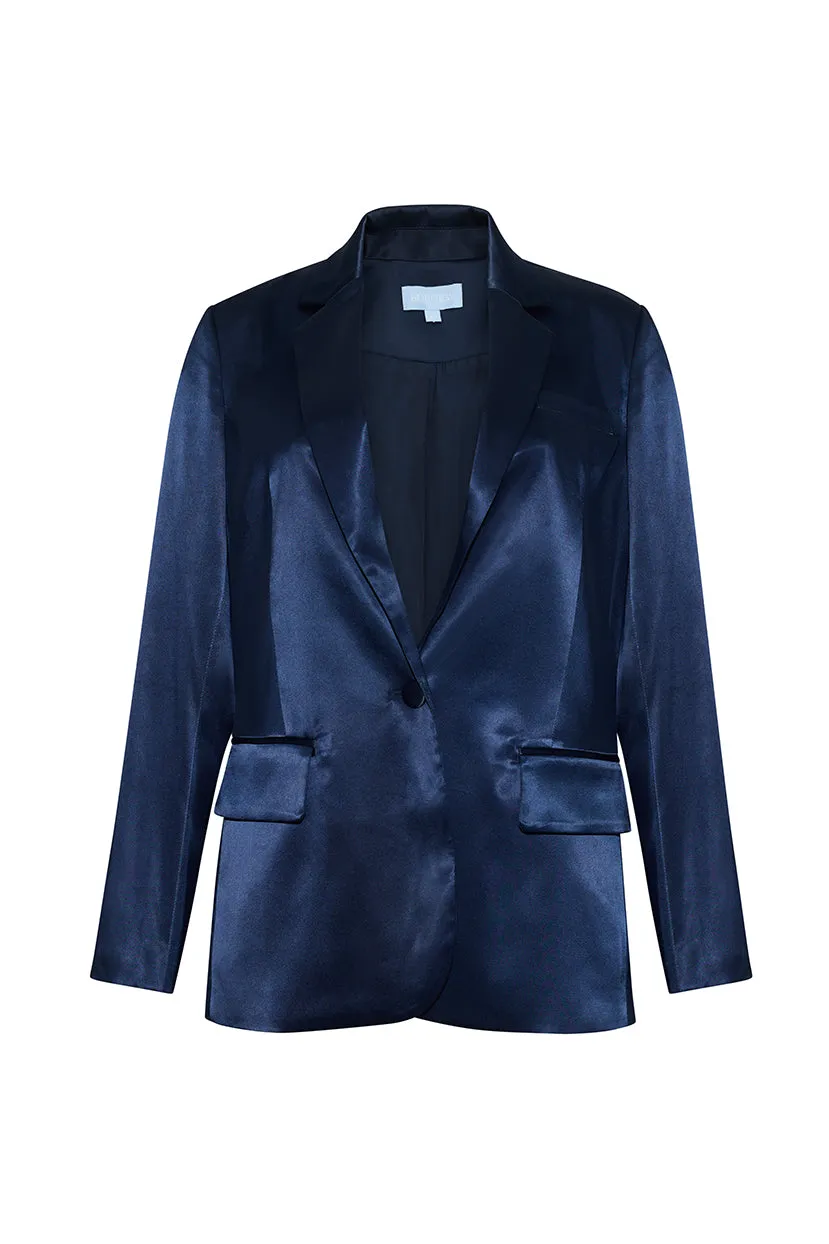 The Margot Satin Blazer | Navy