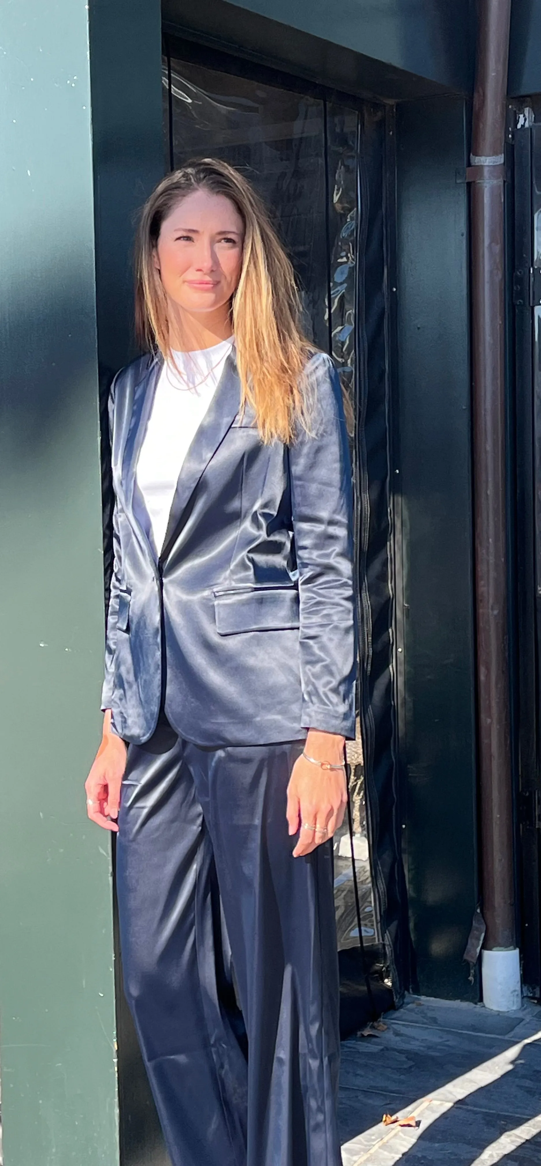 The Margot Satin Blazer | Navy