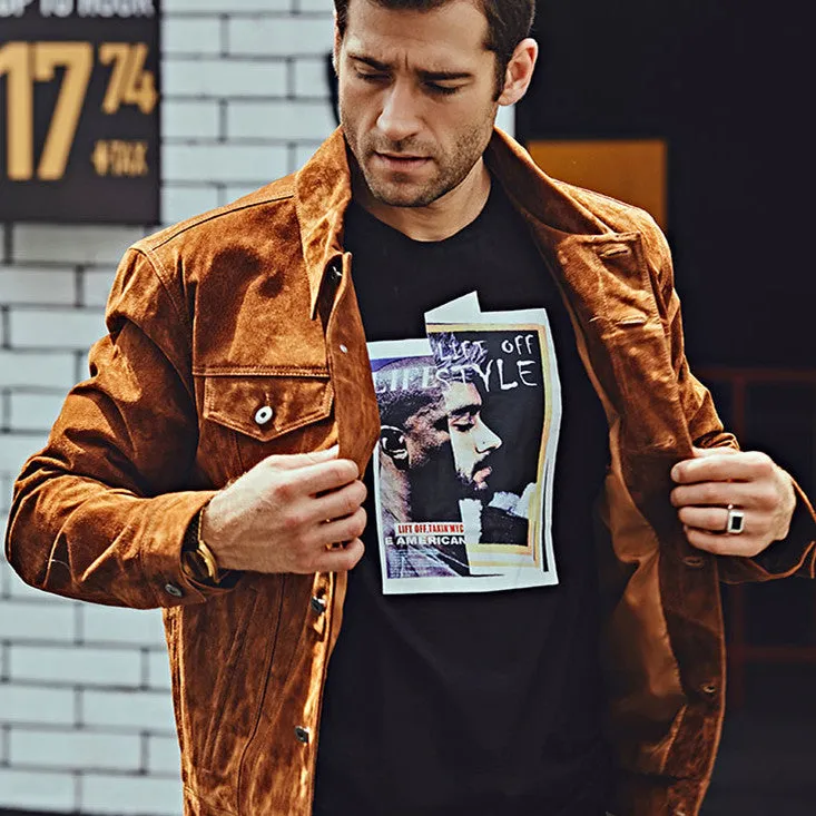 The Men’s Biker Jacket, crafted from premium pigskin leather, combines rugged durability with sleek American style.