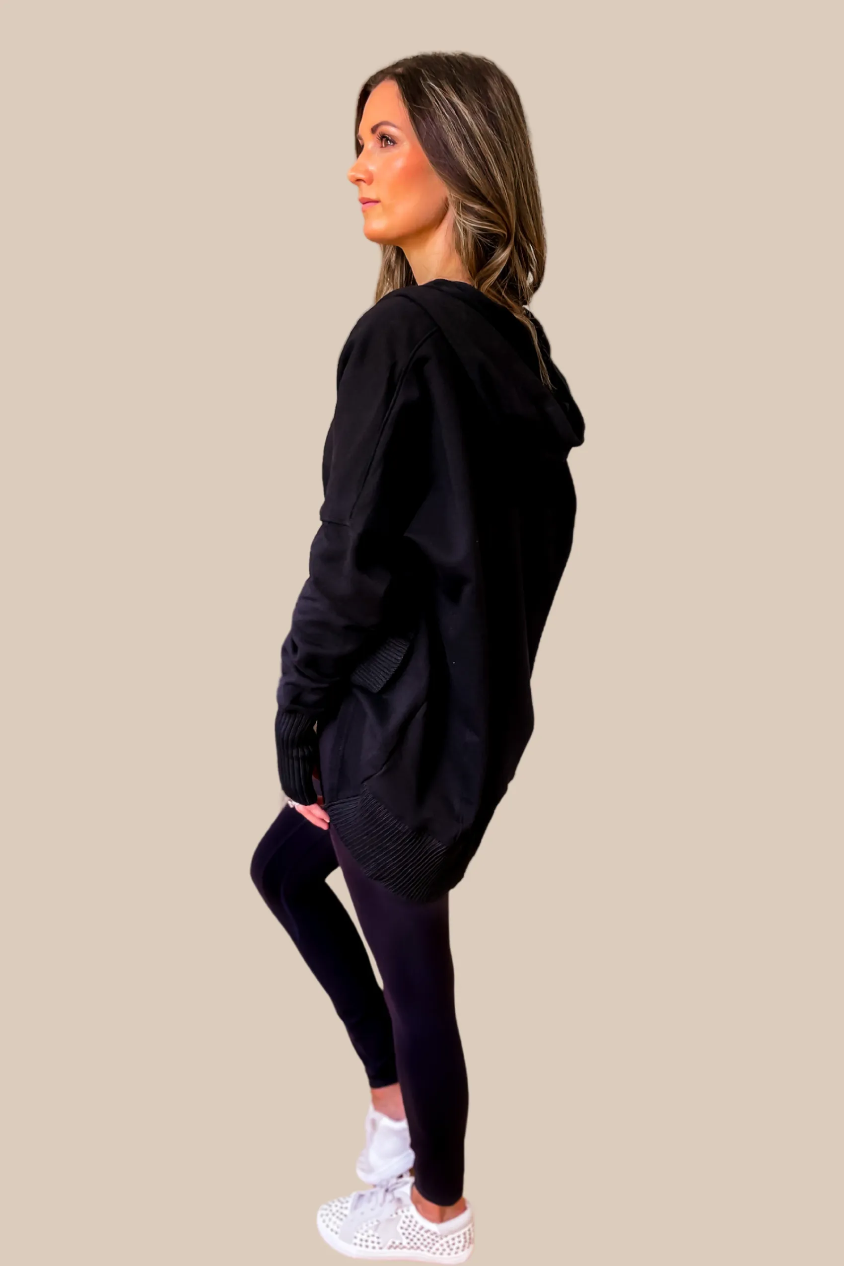 Thoughtful Cotton Pocketed Hoodie - Black - SALE